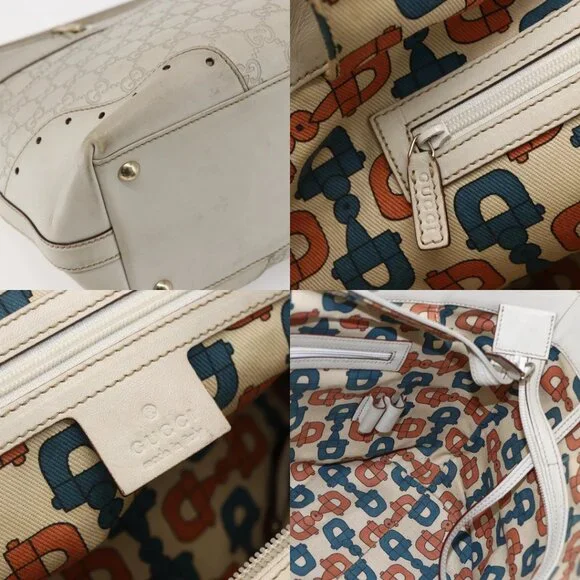 GUCCI GG Canvas Guccissima Tote Bag Leather Ivory Gold 145998 Auth 154640